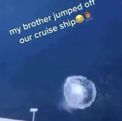 Guy jumps off the side of a cruise ship
