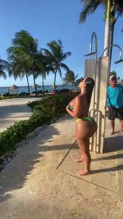 2nd outdoor pool shower (something light)