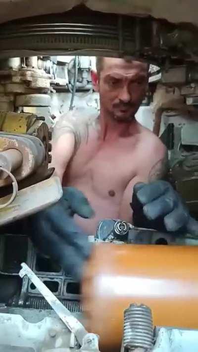 Reloading mechanism of a T-64 tank.