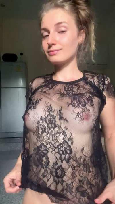 the lace slides so pleasantly over my tender nipples