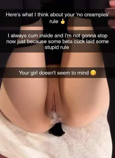 The bull doesn't care about your 'no creampies' rule and your girl doesn't seem to mind either