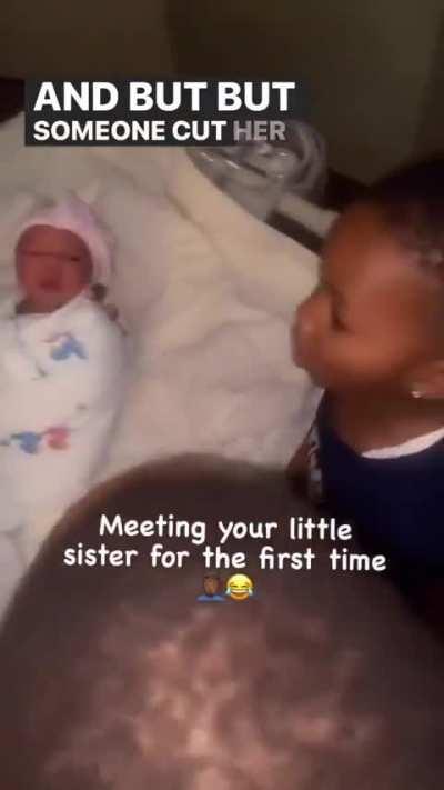 Brothers meet their little sister for the first time..
