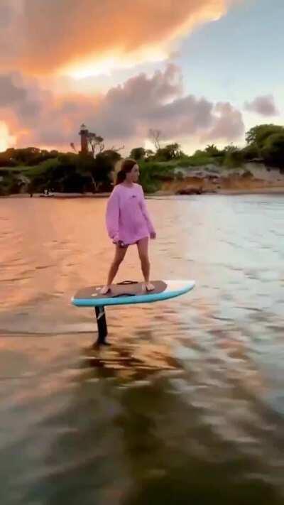 This is a Jetfoiler, an electric hydrofoil surfboard