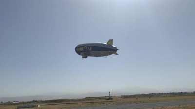 Goodyear blimp taking off from the Tustin hangars this windy morning. Headed off to Ohio over the next few days.