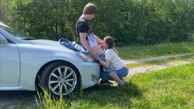 Step Sister Sucking Dick Outdoors on the side road