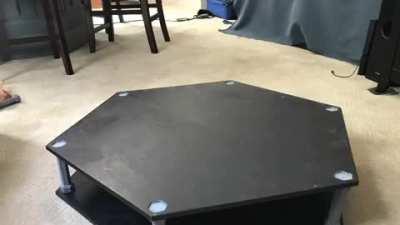 [OC] Gaming table update - Finally built the structure for a 3 level dungeon. Each level can be lifted off to reveal the one below as it’s raised up.