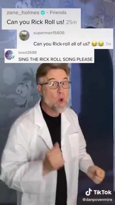 Voice actor of dr. Doofensmirtz from Phineas and Ferb Rick rolls his fans