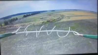 FPV drone hit a caterpillar crane used to create defensive structures in Lokot, Kursk region in Russia.