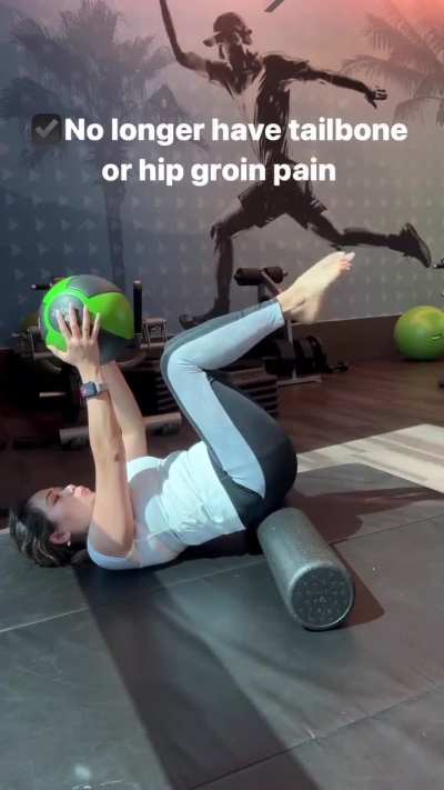 🌈 Unwind like a Butterfly 🦋 with our invigorating Double Knee Bend -> Butterfly -> V Stretch exercise using a weighted ball! 