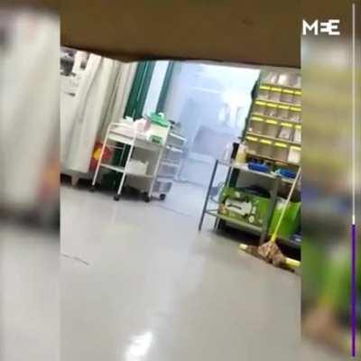 Israeli Forces raiding and gassing hospitals in Jerusalem who are treating the injured Palestinians from the recent Israeli campaign to evict Arabs from their homes