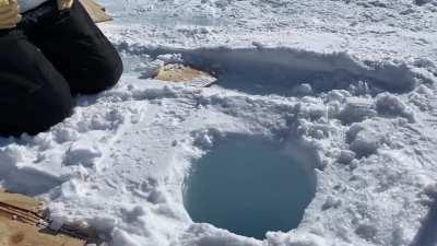 Unusual sounds from dropping ice in deep ice hole