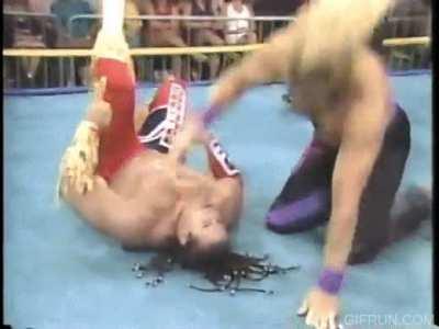 Big Sky (Sabretooth in X-Men) explodes off the ropes & leaps into a...choke