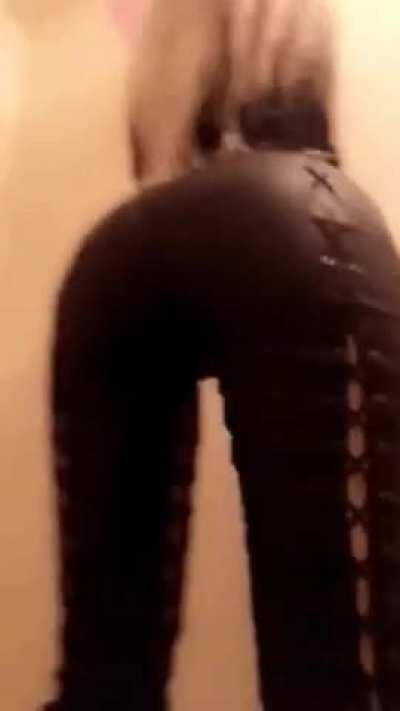 She looks so hot in leather pants