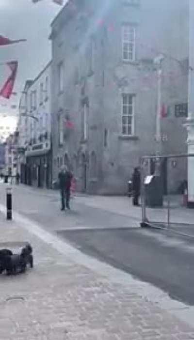 Drunk/high guy in Galway, Ireland freaking out over people he thinks are tourists.