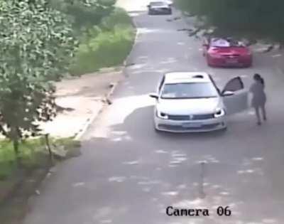 Woman gets out of the car to argue with her husband while inside a Tiger Safari