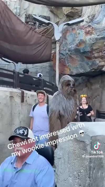 Chewie not impressed with a fan's wookie impression