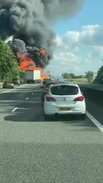 Fire on the M11 today. Lorry full of aerosol cans