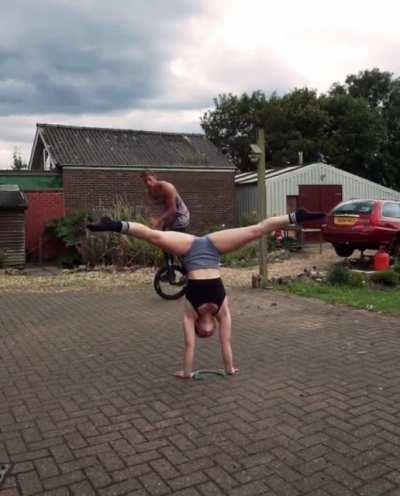 Extreme unicyclist meets pro acrobat