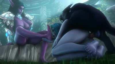 Worshipping her mistress's feet while mounted by her pet (NoName55)