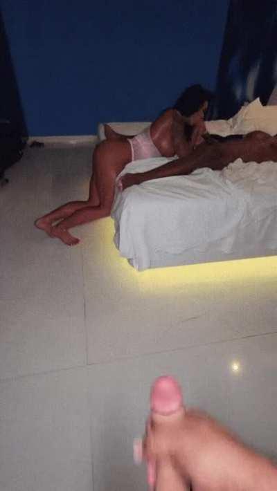 My husband jerking off watching me service this monster BBC I found at the resort