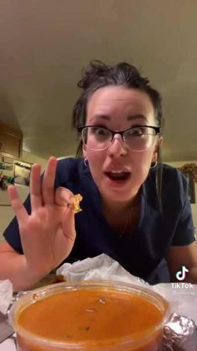 Her excitement to try Indian food for the first time...