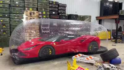 Inflatable Car Cover : 75% defence increased, but only for short moment due to oxygen running out.