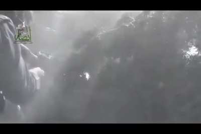 Incoming fire nearly takes out an FSA PKM fighting position - E. Ghouta - 2014