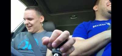 A father teaches his blind and autistic son how to shift his Subaru