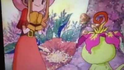 I didn’t know Palmon was voiced by satan in the french dub: