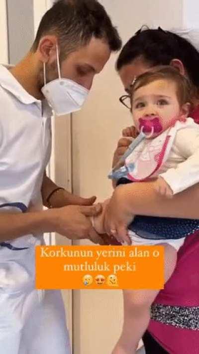 The pure joy on this little girl face when she receives her prosthetic leg