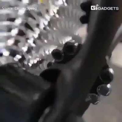 Prototype of a chainless bicycle built by a Danish company called CeramicSpeed. The drivetrain has no chain or derailleurs, making it a clear contender for the worlds most efficient bicycle. It’s so efficient, almost none of the power generated by a rider