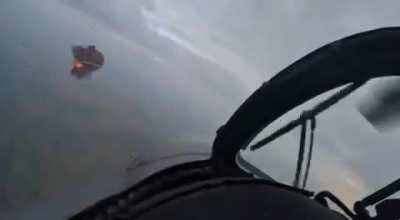 Cockpit view of a Ukrainian MI-24 helicopter shooting down an Iranian / Russian 