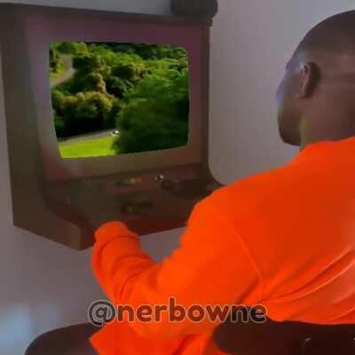 Kanye watching a peaceful video