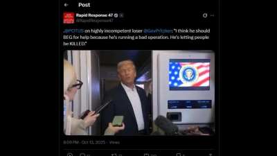 This was posted on an official™ White House account: Trump calls JB Pritzker a loser, tags him in it, reiterates his desire to go to (occupy) Chicago, and says JB should 'beg' for help and that he's letting people 'be killed'