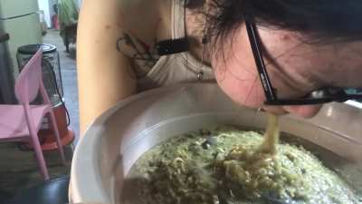 Stomach Bulging Asian Unleashes INSANE Amount of AutoVomit Filling Up Her Bowl