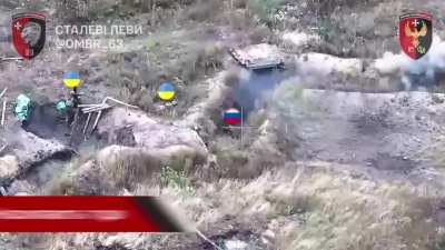 A Ukrainian assault soldier kills a Russian soldier in close combat during the clearing of positions in the Lyman direction