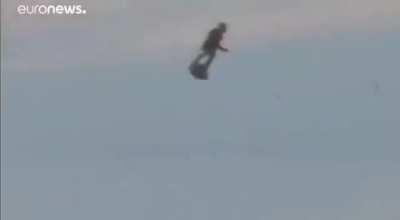 French inventor Franky Zapata managed to cross from France to England in 20 minutes on a hoverboard at an average speed of about 180 km