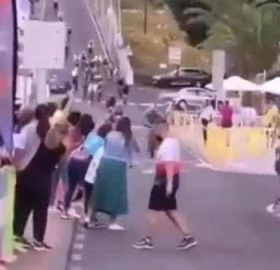 Bicyclist misses the finish line due to collision