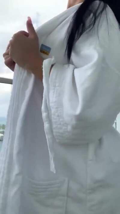 Tits out on her balcony