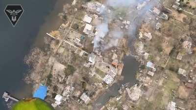 Drone dropped munitions on Russians and ammo caches. October 2023.