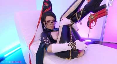 Bayonetta Cosplayer Rides Cock Sucks Dildo Gets Cum Shows Off Big Tits