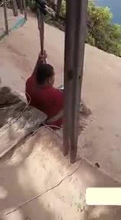 Chubby guy trying to have some fun. Must be hard not to laugh