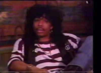 Rick James promoting his banned music video in 1988