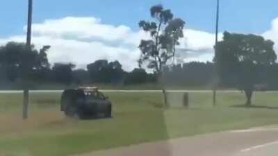 Relentless pursuit - Federal Highway Police following a man on a motorcycle.