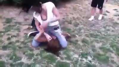 Textbook ground and pound here. The girl knows what she is doing