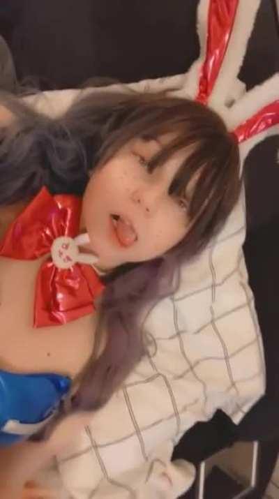 D.Va cosplayer shaking her ass in fishnets (SpookyBaby777)