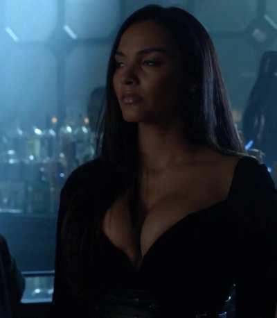 Jessica Lucas’s breasts barely fit her outfit!