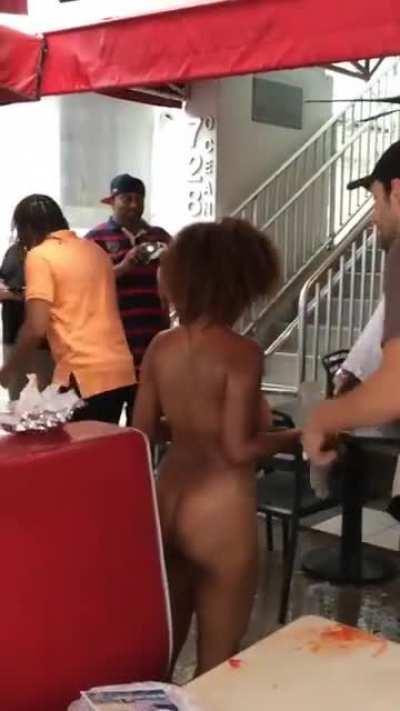 [NSFW] Woman strips at a Johnny Rockets while the crowd cheers, is eventually asked to leave by staff