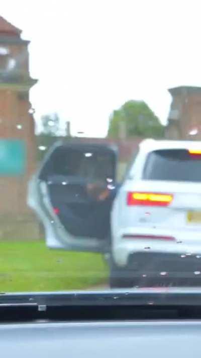 He got dropped off to school. Literally