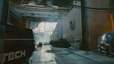 [Cyberpunk 2077] Apparently my car likes to spawn in random places 😂 Playing on the Series S.